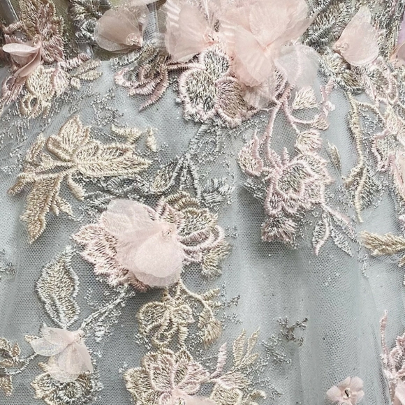 COPY - Sage green colored floral applique formal evening ball gown - Picture 3 of 7